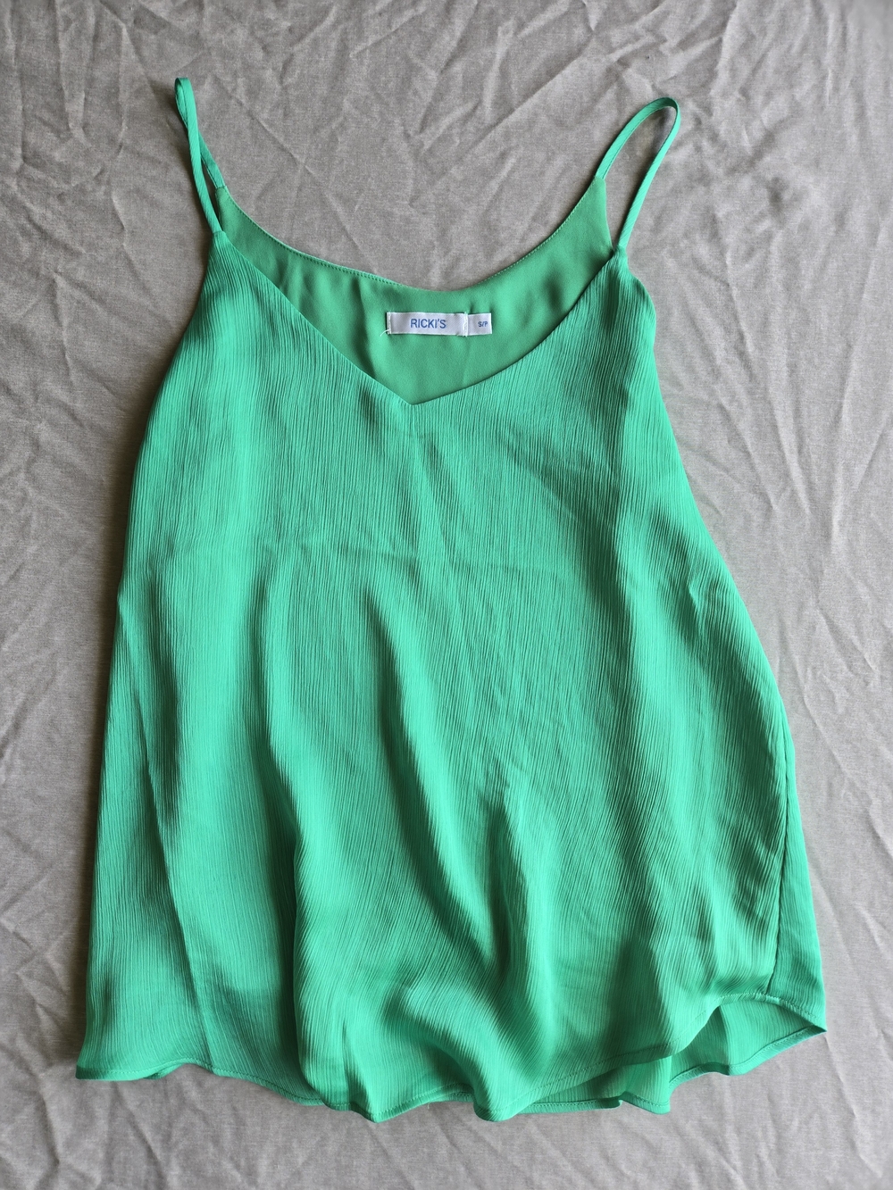 Ricki's Bright Green Textured V-Neck Spaghetti Strap Tank Top - S/P